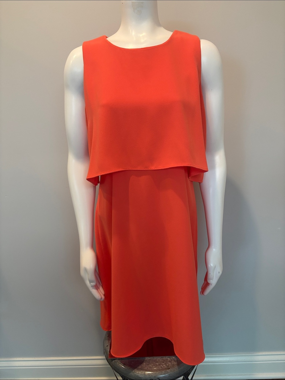 Calvin Klein Sleeveless Layered Cape Orange Sheath Dress Size 14